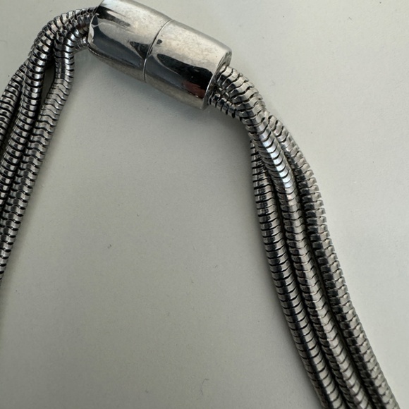 Triple Strand Snakechain Necklace with Floating Rhinestone Pendant - Picture 5 of 5